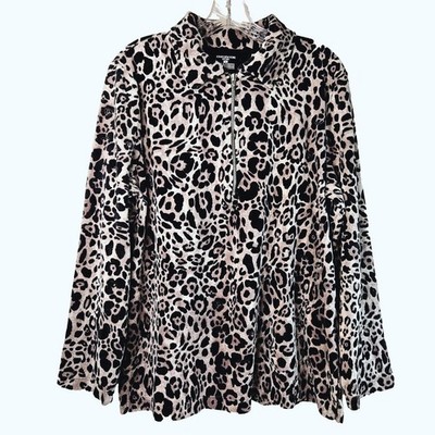 Jones New York Sport Women's Velour Pullover XL 1/4 Zip Animal Print Mob Wife