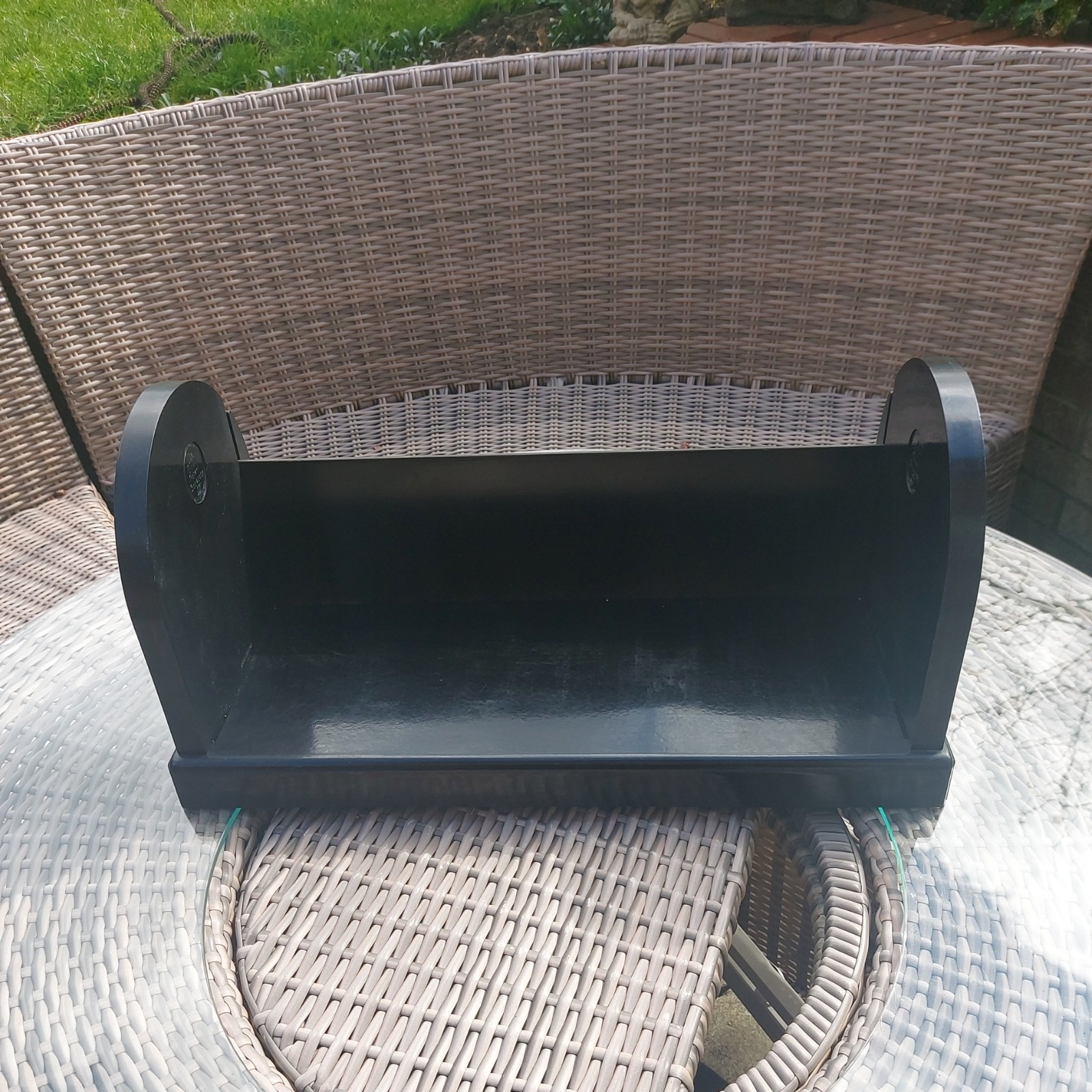 Vintage 1940s EBCO Art Deco black Bakelite Folding Book Shelf Trough Bookcase