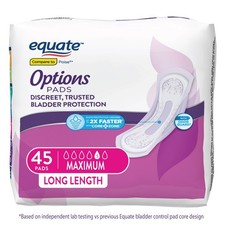 Equate Options Women's Incontinence Pads - Max Absorbency, Long Length, 45 Count
