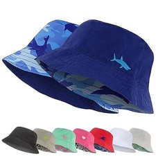 Kids Bucket Hat for Girls  Boys, Packable Fun  7-14 Years Blue/Camo Shark