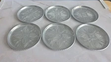 Vintage Aluminum Coasters Set of 6 Etched Decorative Drink Table Protectors