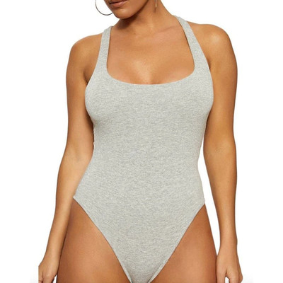 NEW Naked Wardrobe Tank Bodysuit Stretch Jersey Viscose Gray Scoopneck Large