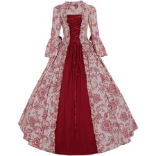 Women s Medieval Renaissance Queen Gown Victorian Lace Up Long Dress Costume
