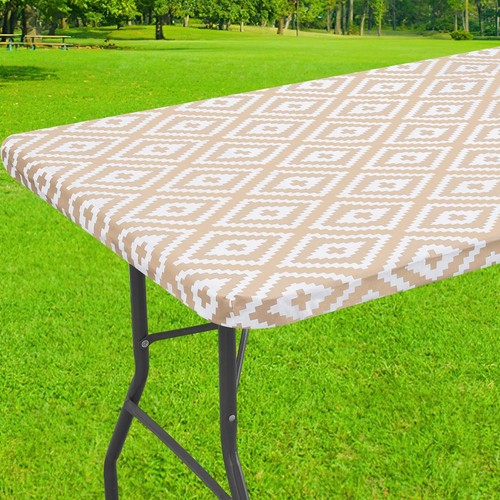 Rectangle Picnic Table Cloth, Waterproof Elastic Fitted Outdoor Tablecloths f...