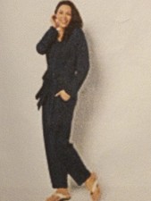 Carole Hochman Marshmallow Jersey Jumpsuit Maritime Navy NEW/QVC rcpt. SIZE S/M