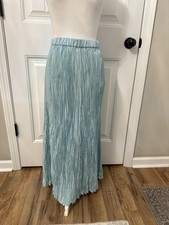 New Eileen Fisher Crushed Silk Pleated Maxi Skirt Pool Sz L