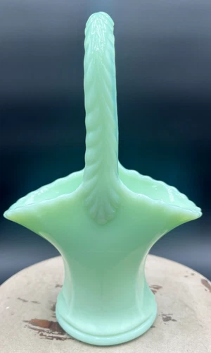 Vintage Westmoreland Opaque Jadeite Mint Green Milk Glass Basket Ruffle Edge
