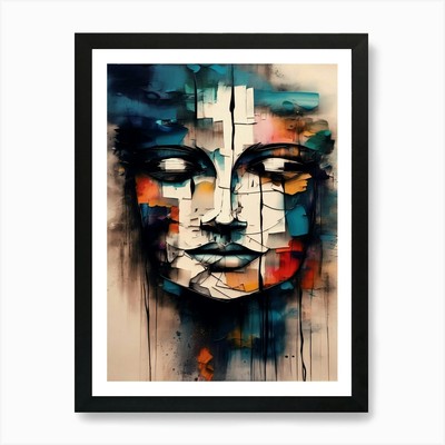 Gesicht Abstrakt Gemälde Kunstdruck Gerahmt Wandbild Poster Leinwanddruck Bild