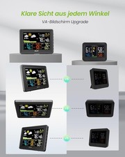 BALDR Wetterstation Funk Modell mit 3 Außensensoren, Farbdisplay, Schwarz