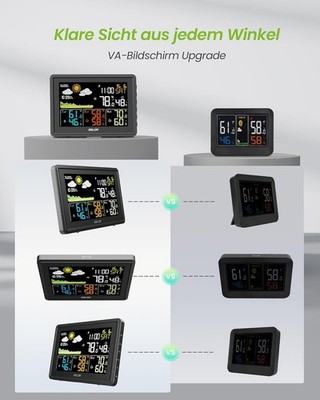 BALDR Wetterstation Funk Modell mit 3 Außensensoren, Farbdisplay, Schwarz