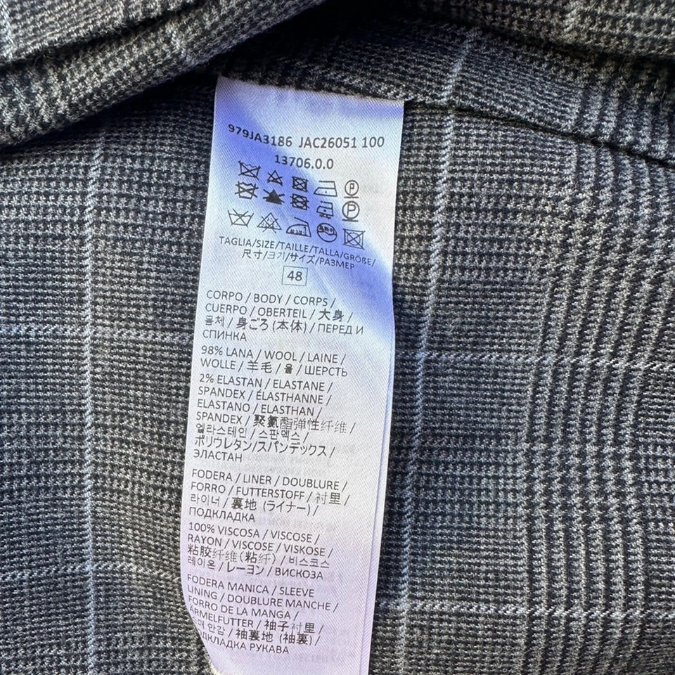 Eleventy Soft Jacket Peak Label Single Breasted Wool Blend Plaid Sports Coat 48 - Image 4 of 4