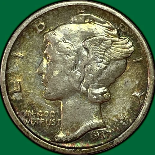 1937-D Mercury Dime Almost Uncirculated AU Coin, Cleaning #36414