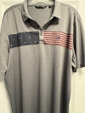 Travis Mathew XXL Men's Gray Striped Golf Polo Shirt American Flag Short Sleeve