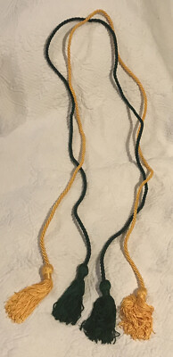 Pr. 64'' Graduation Double Emerald Green Golden Yellow Honor Cords Fringe Tassels