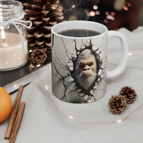 3D Bigfoot Coffee Mug Yeti Sasquatch Gift Bursting Hole in Wall on Both Sides