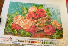 Needlepoint Russian Baset w/ roses - canvas only from Russia