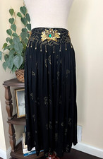 Laurel Vintage Black Gypsy Skirt All Size Embellished Sequins Boho Peasant Skirt