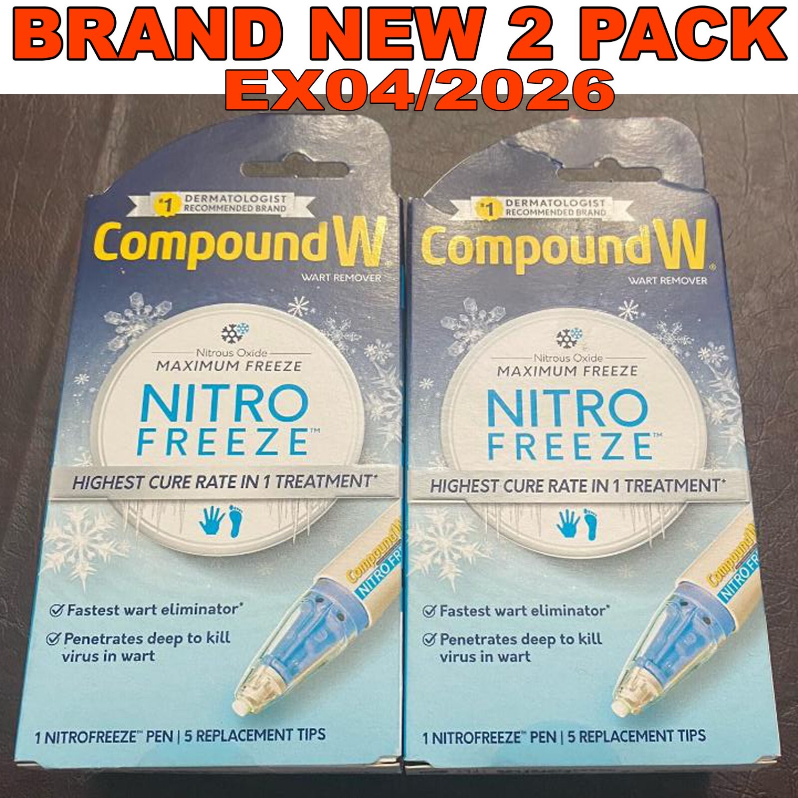 Compound W NITROFREEZE Nitrous Oxide Wart Removal Pen 5 Tips 2PKS EX04