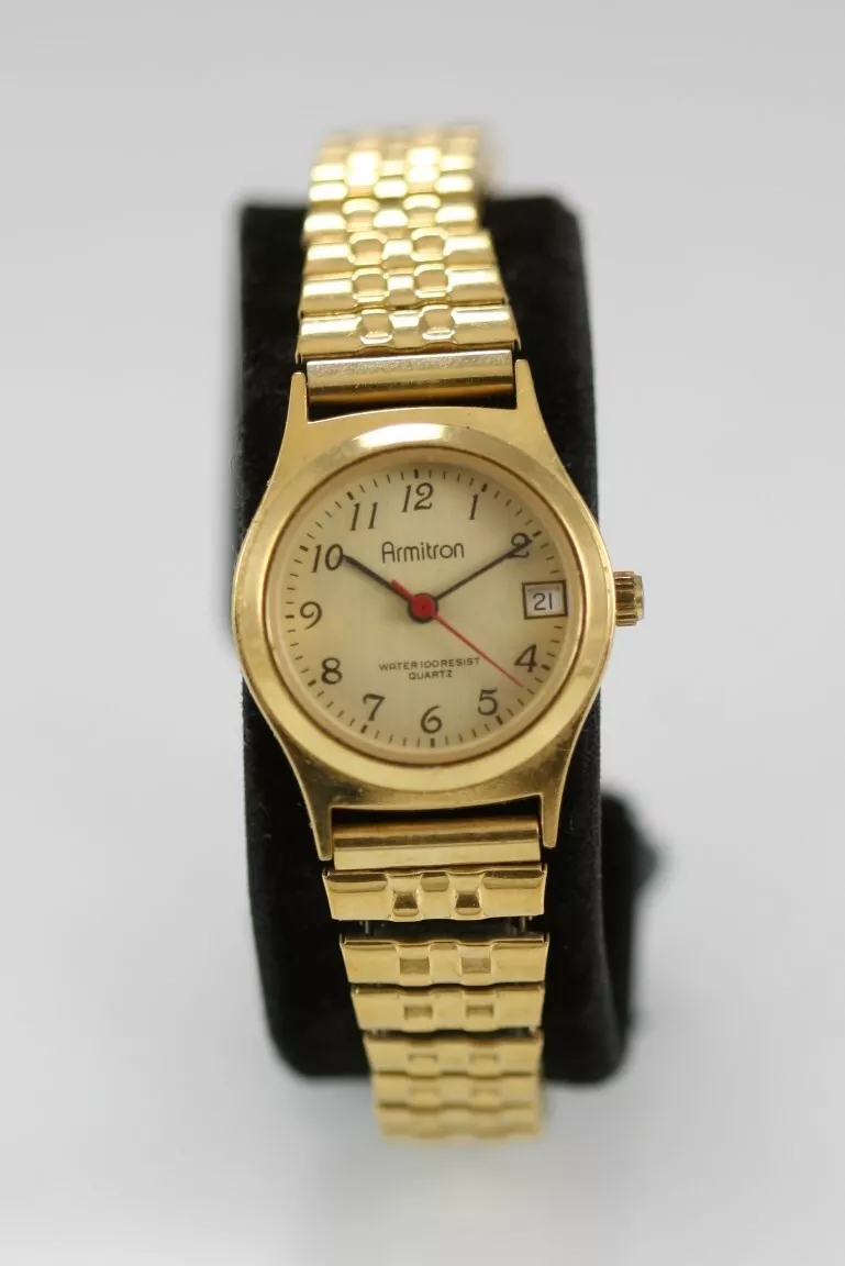 Armitron Uhr Damen Edelstahl Gold Stretch Wasserdicht Datum Quarz