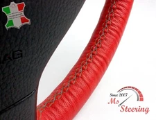 FOR BMW 3 SERIES 80-83 RED LEATHER STEERING WHEEL COVER, DARK GREY 2 STIT