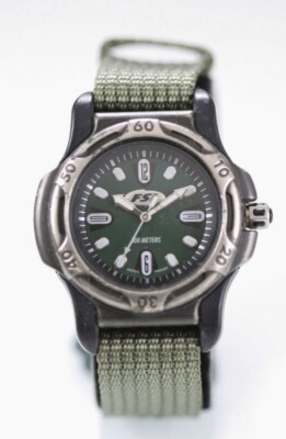 Fossil FSL Men Watch Silver Black Stainless Steel Nylon Green WR