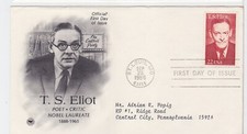 TurtlesTradingPost- TS Eliot- Poet 1986 #2239 FDC Artcraft Variety Cachet