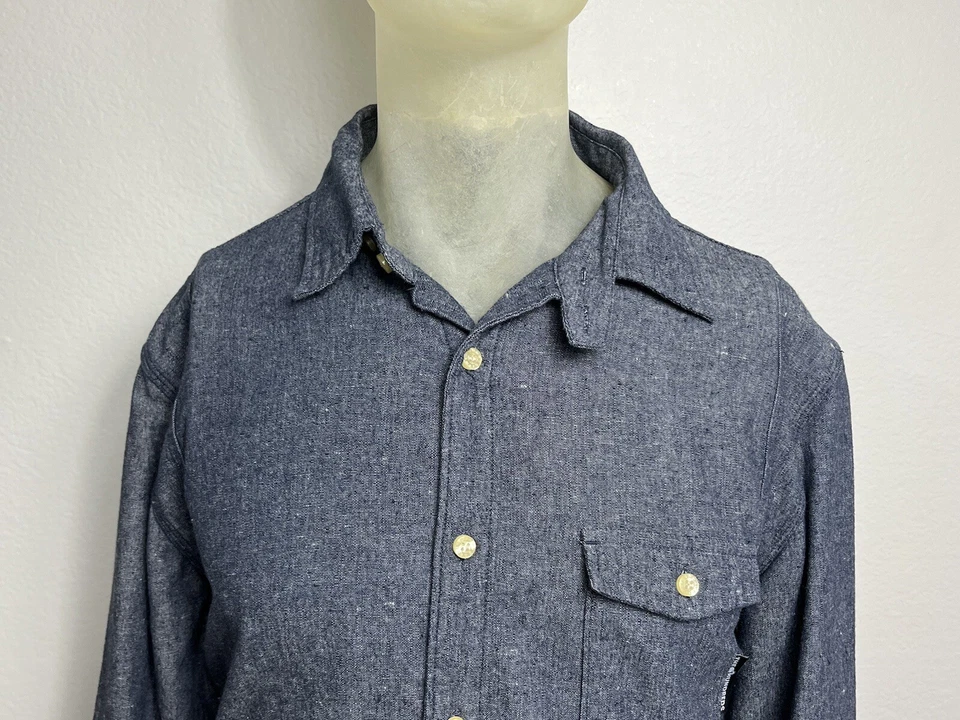 Camisa manga larga abotonada The Hundreds talla 2XL mezcla de lino logotipo azul oscuro Foto 4 de 4