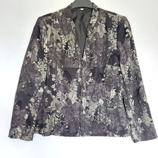 EWM Womens Jacket Size 16 Black Purple Jacquard Zip Front Nehru Collar Occasion