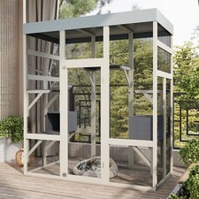 70.1" H Outdoor Cat House Enclosure Wooden Catio Large Cage Pet with Platforms