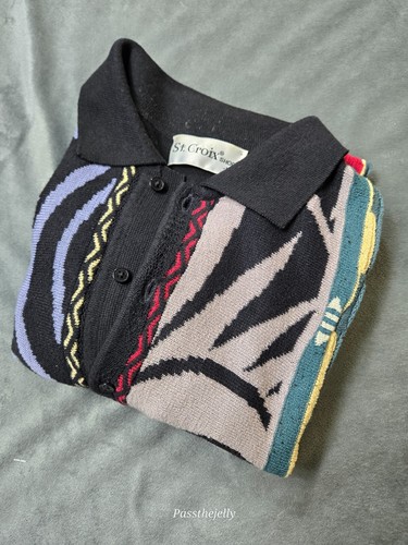 St Croix Knits 3D Shirt Mens Medium Vintage Coogi Style Multi Colored Collar USA - Picture 12 of 12