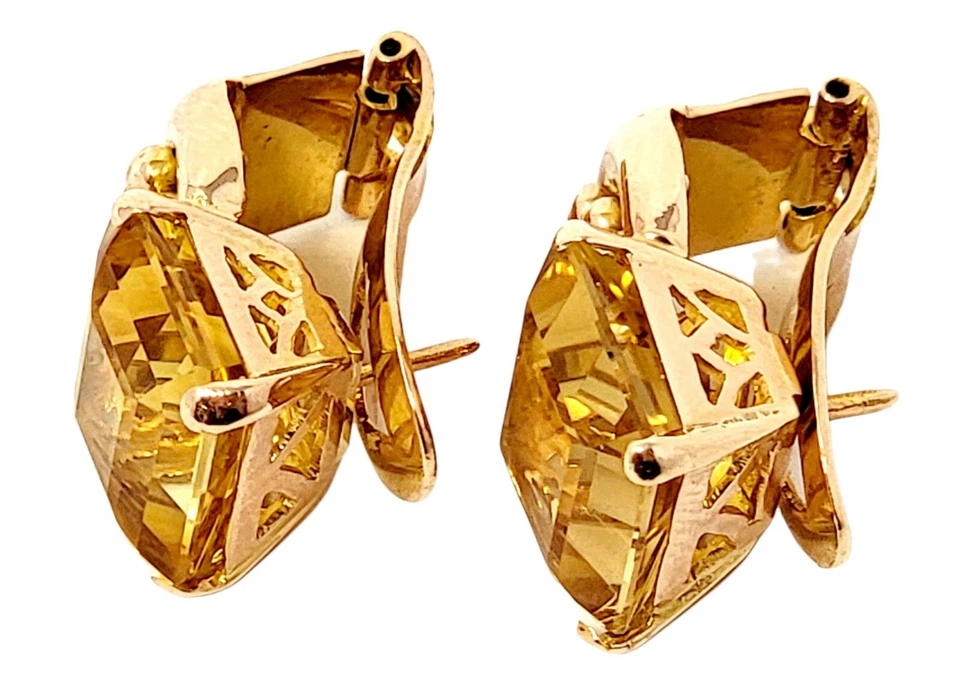 Earrings Citrine 18 KT Rose Gold 11.10 CTW Bead Detail Emerald Cut 5/8" Pierced - Image 2 of 4