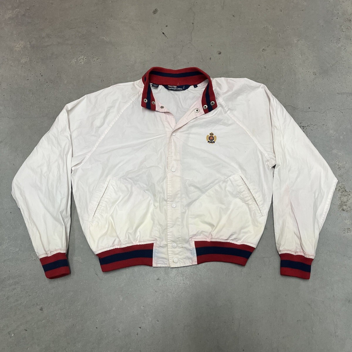 Vintage Ralph Lauren Bomber Jacket L 90s Polo Crest Logo White