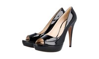 Prada Lackleder Plateau Peep Toe High Heels Pumps - Schwarz - Neu - 37