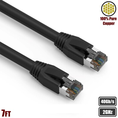 7FT Cat8 RJ45 Network LAN Ethernet S/FTP Patch Cable Copper 2GHz 40Gbps Black
