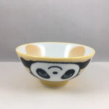 Japanese Children Rice Soup Bowl Porcelain 4-1/8"D Yellow Panda Made in Japan