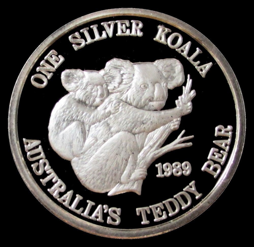 1989 SILVER 1 OZ KOALA AUSTRALIA'S TEDDY BEAR ROUND NEW QUEENSLAND