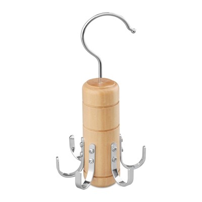 Wooden Belt Hanger 6 Hooks Scarf Tie Rack Closet Accessories Organizer 360 De...