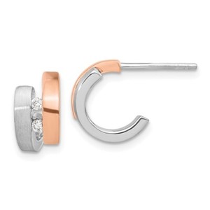 Authentic 11.4mm Sterling Silver Rose Gold-plated Diamond Hoop Post Earrings