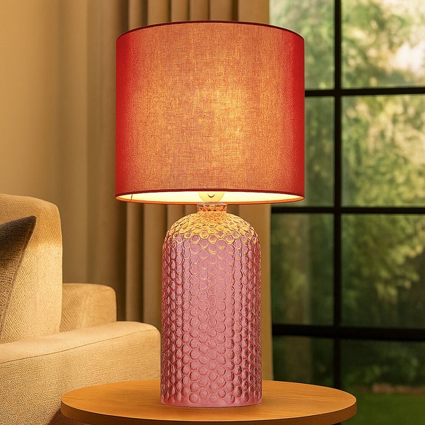 Tischleuchte Tischlampe Schlafzimmerlampe Textil Glas Nachttischlampe Rot H 50Cm-image