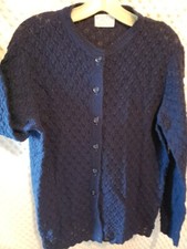 British Vogue Wintuk Cardigan Sweater Medium Vintage 70s Navy Blue Made in USA