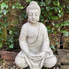 Medium Meditating Buddha Garden Statue Ornament Solid Stone UK Handmade 26kg