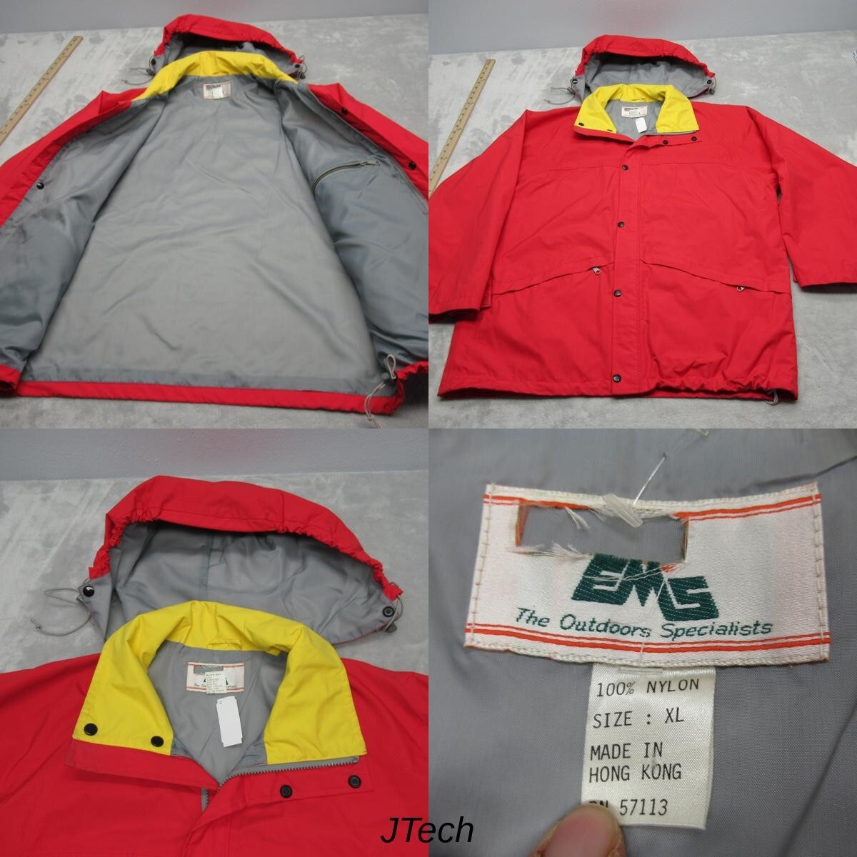 Vintage EMS Eastern Mountain Sports Jacket Mens XL Red Hood Zip