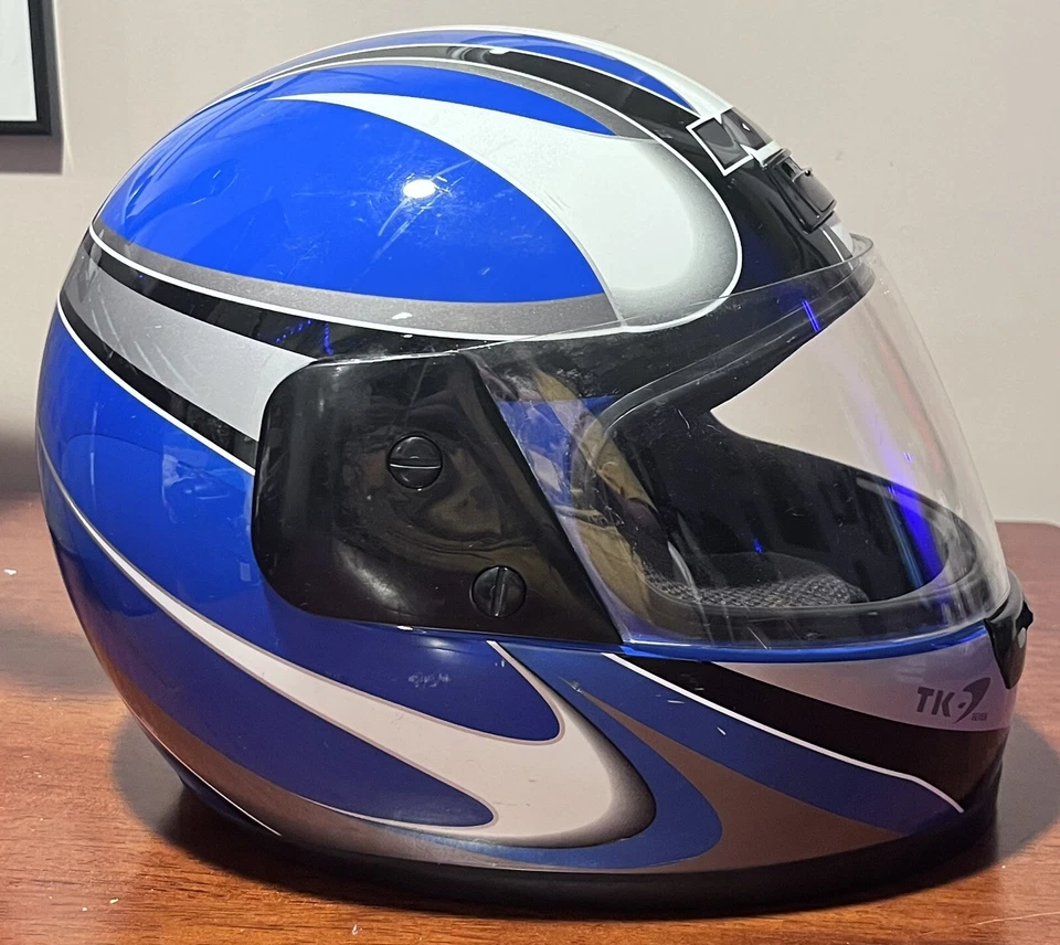 Casco de motocicleta KBC TK-7 Snell DOT M95 azul/blanco talla XS con protector facial Foto 2 de 4
