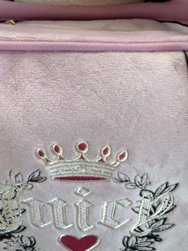 JUICY COUTURE Bowlers Velour Purse Crossbody Bag + 2 Handles Pink Gold Hardware - Picture 8 of 22