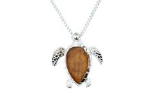 Hawaiian Turtle Pendant - Hawaii Koa Wood, Rhodium over Brass, 20" Necklace