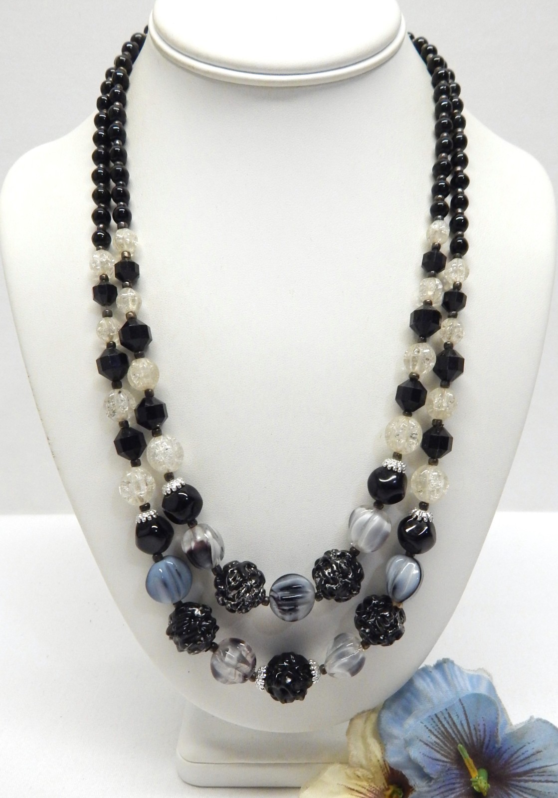 Vintage W. Germany Multi Strand Glass & Acrylic Bead Necklace 22