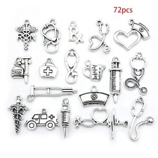 72Pcs Antique Silver Nurse Charms Stethoscope Pendant DIY Jewelry Making