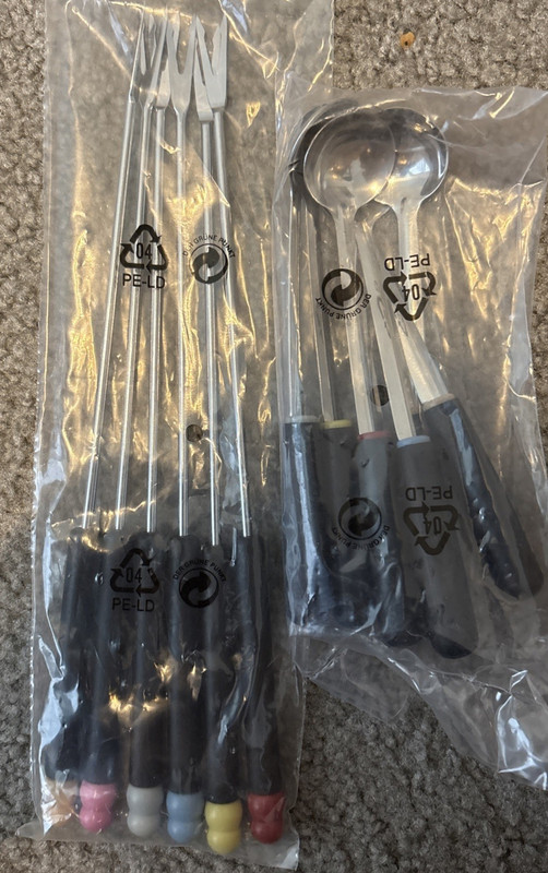 Vtg 6 Stainless Steel Fondue Forks & Spoons Der Grune Punkt Germany New Sealed