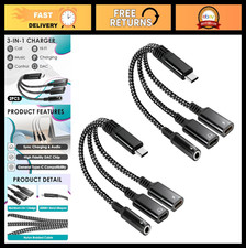 3 in 1 Dual Type C Aux Splitter Charger Adapter, USB C to 3.5mm Headphone  Char