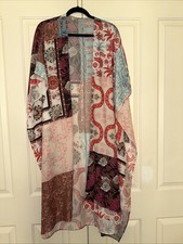 Boho Patchwork Kimono Cardigan Duster One Size Sheer Multi Color Lightweight